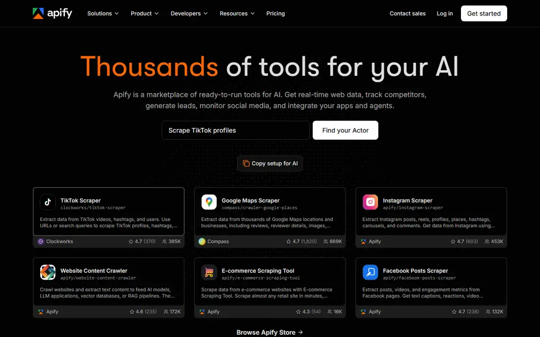 Apify homepage