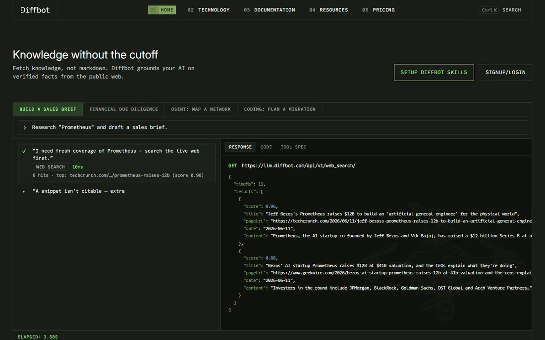 Diffbot homepage