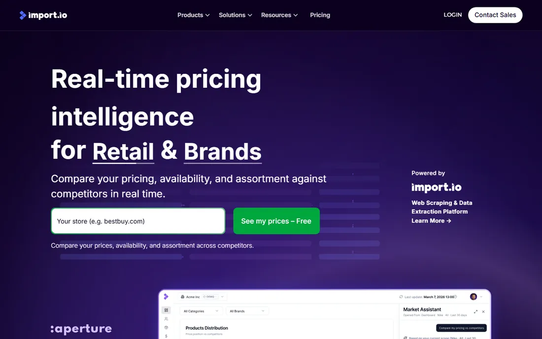 Import.io homepage