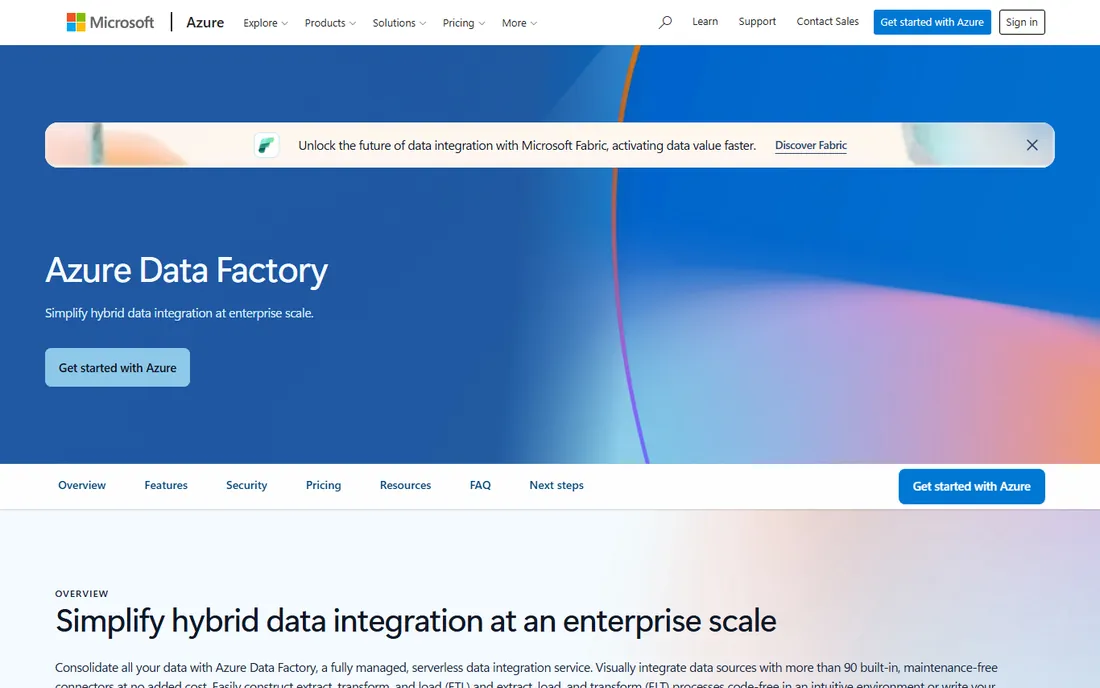 Azure Data Factory homepage