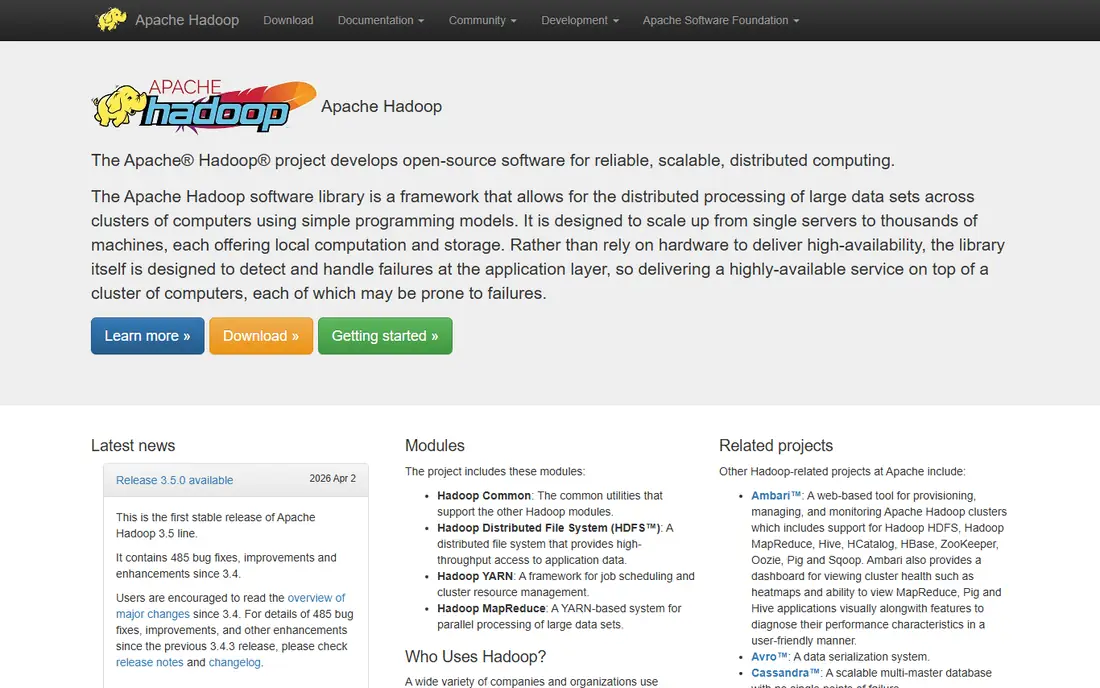 Apache Hadoop homepage