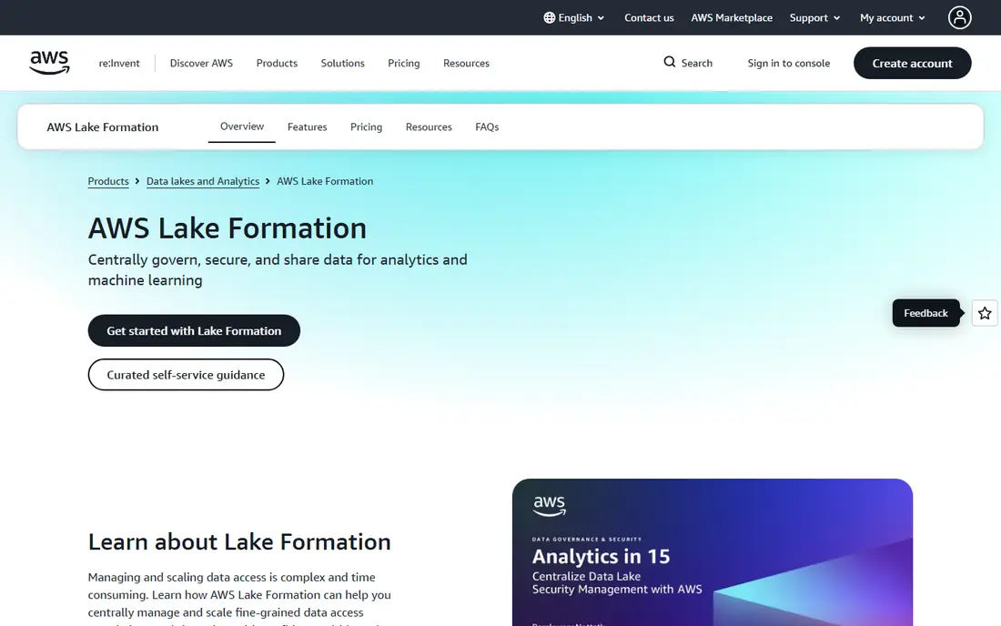 AWS Lake Formation homepage