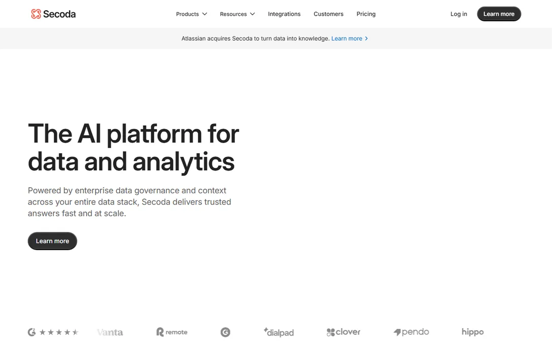 Secoda homepage