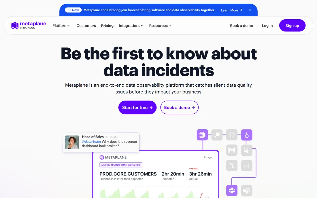 Metaplane homepage