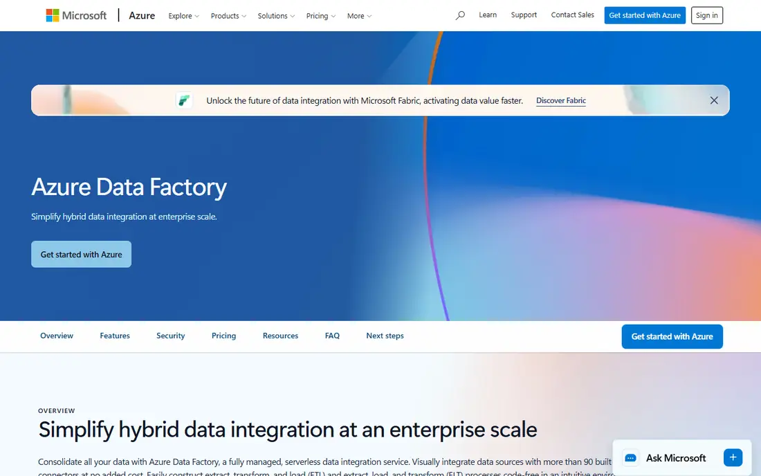 Azure Data Factory homepage