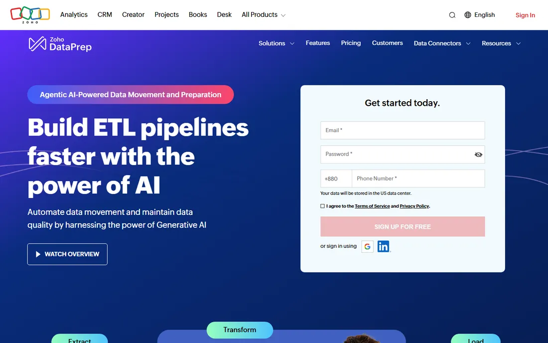 Zoho DataPrep homepage