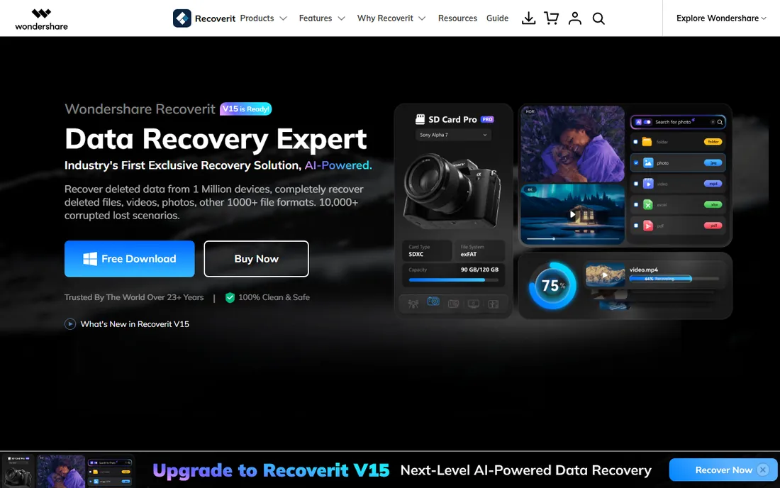 Wondershare Recoverit homepage