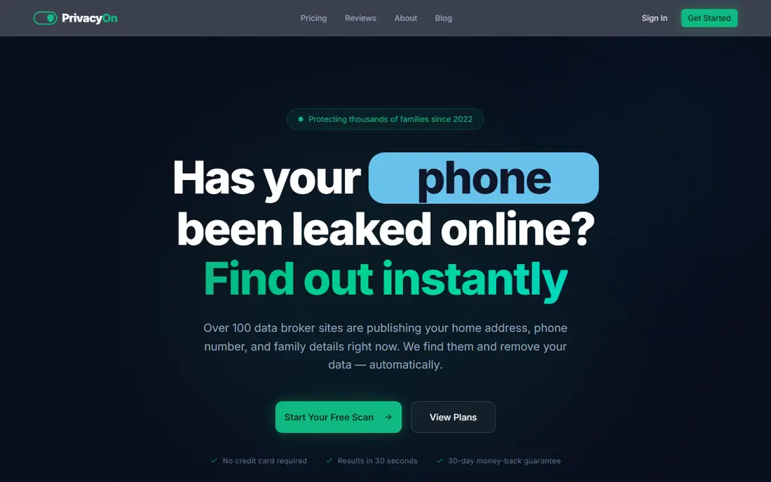 PrivacyOn homepage