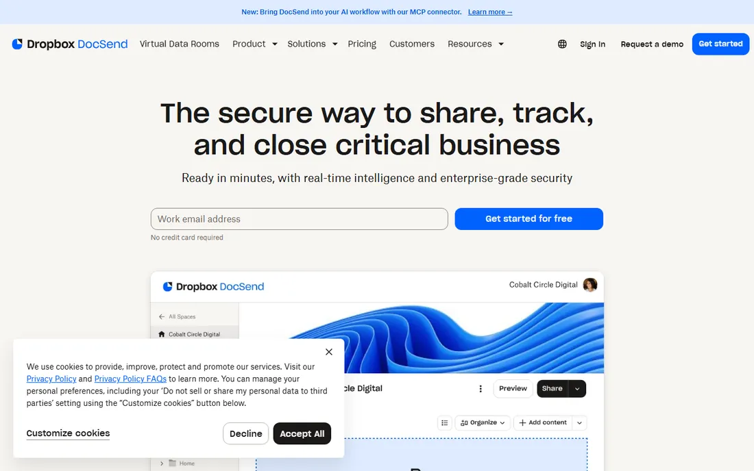 Dropbox DocSend homepage