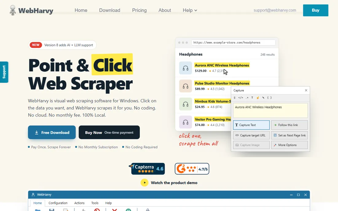 WebHarvy homepage