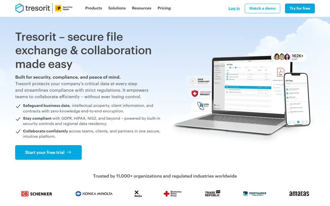Tresorit homepage