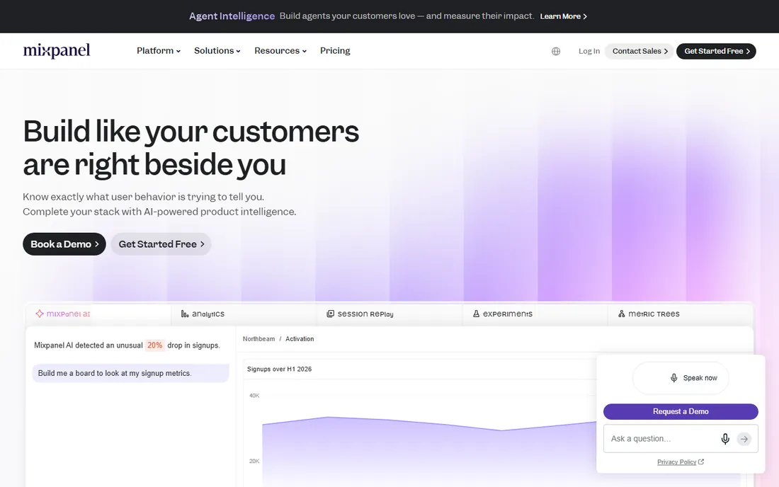 Mixpanel homepage