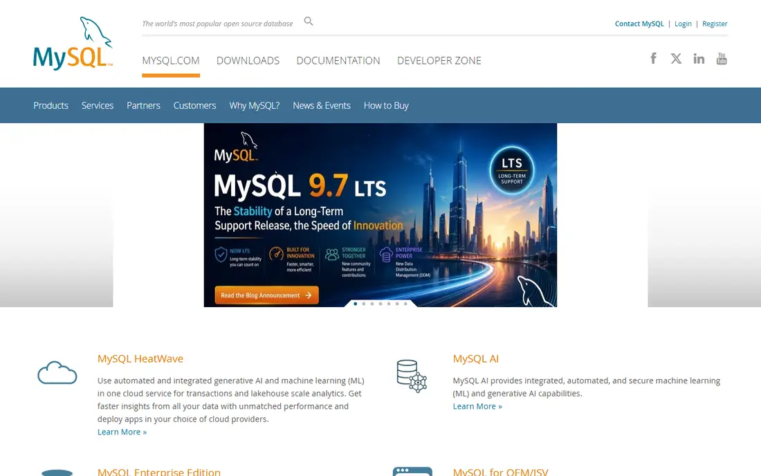 MySQL Workbench homepage