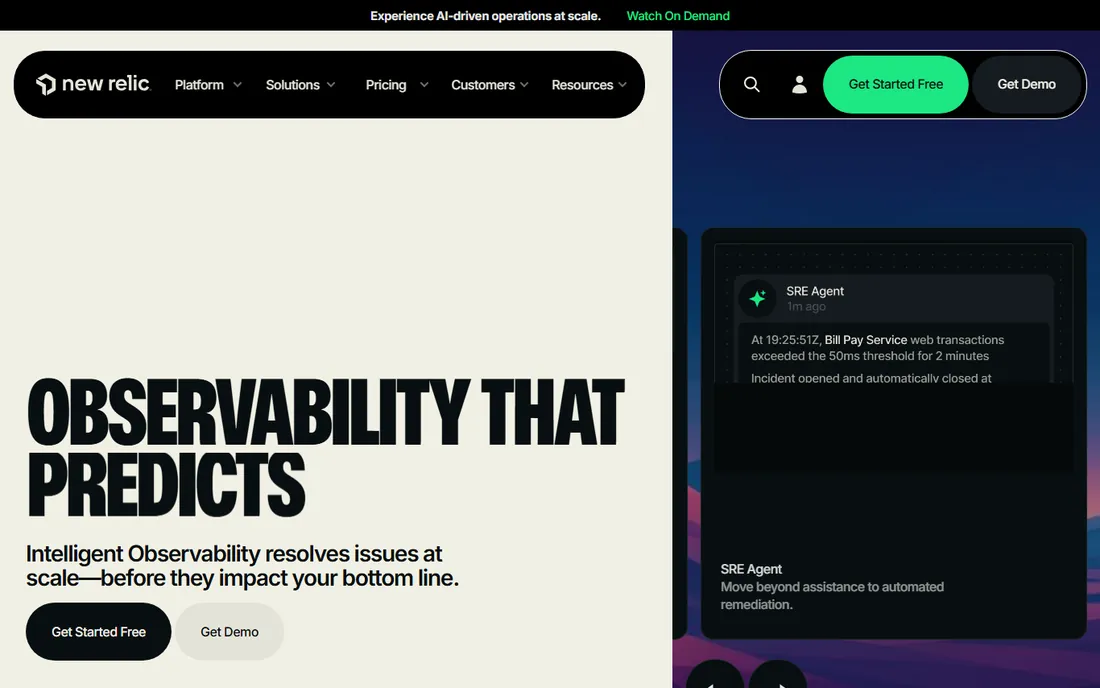 New Relic homepage