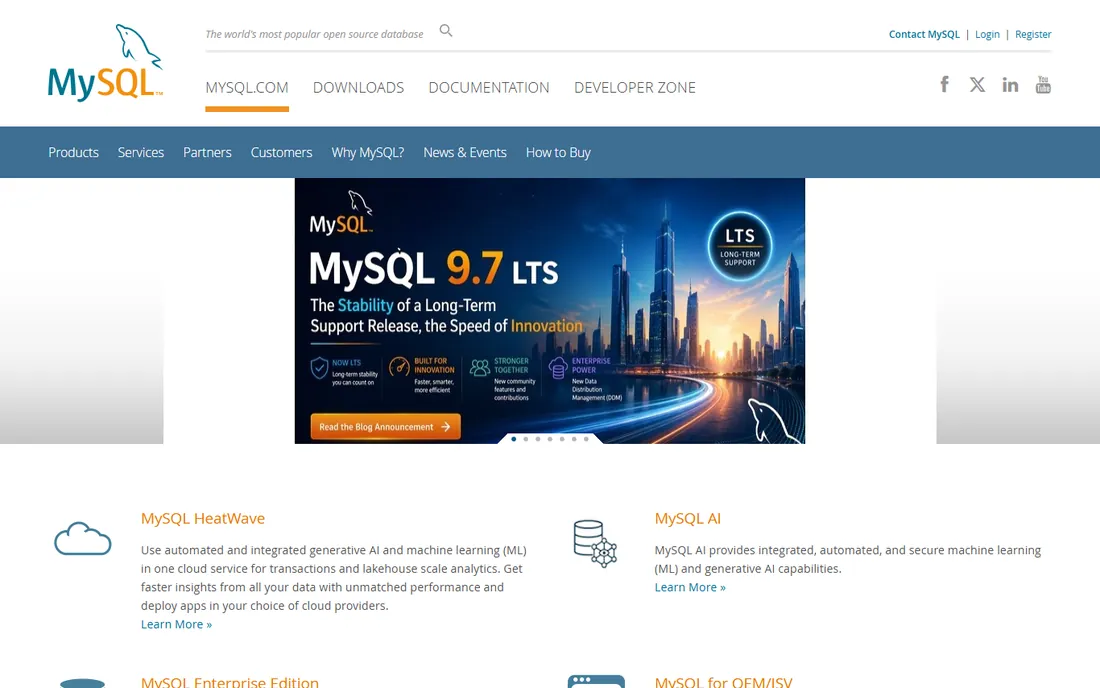 MySQL homepage