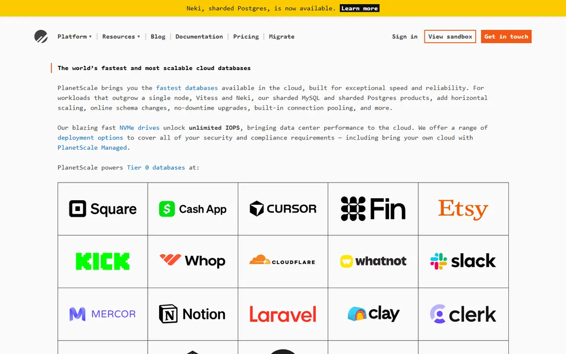 PlanetScale homepage