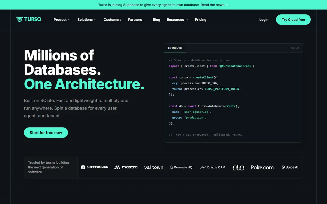 Turso homepage