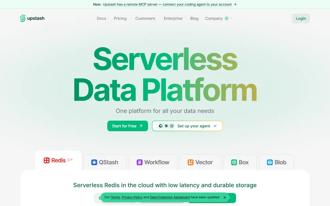 Upstash homepage