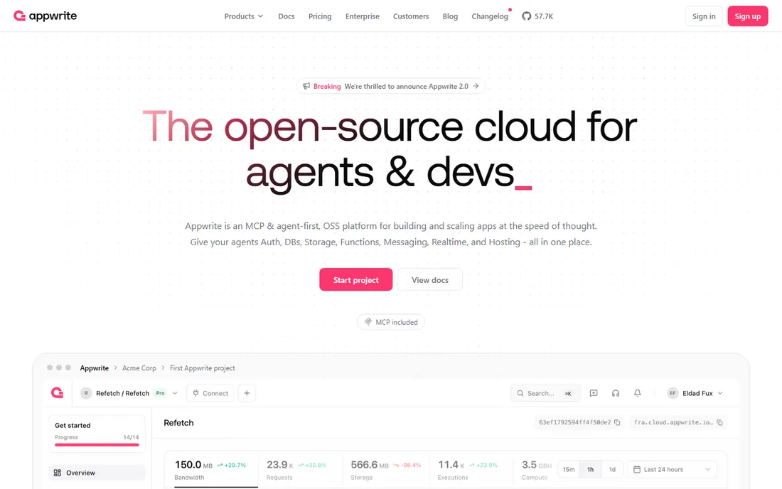 Appwrite homepage