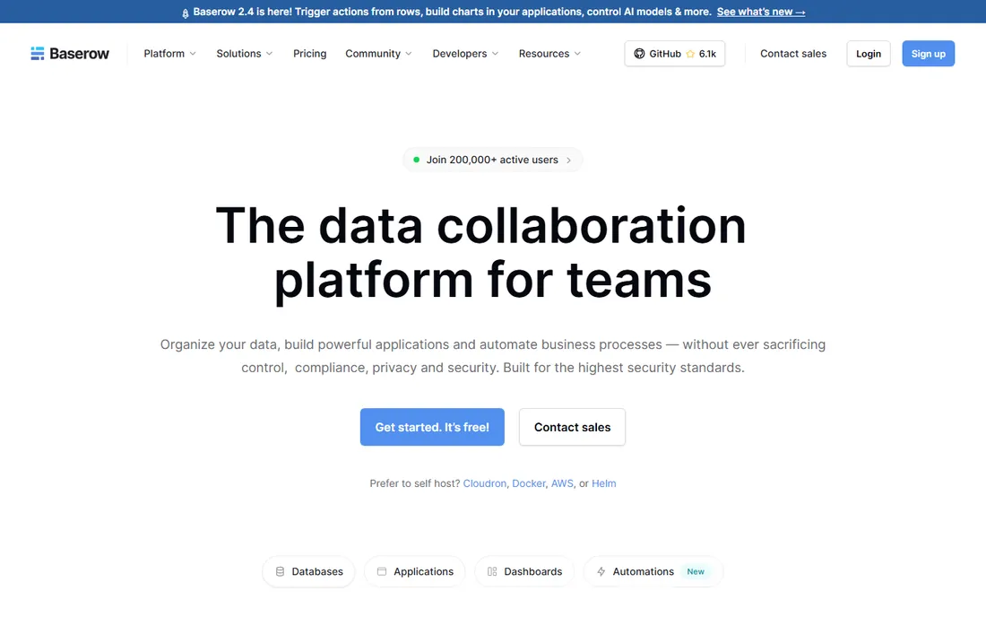 Baserow homepage