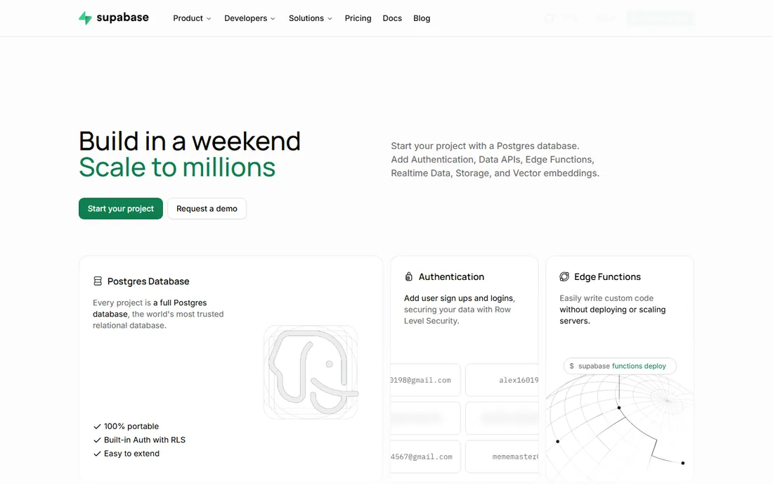 Supabase homepage
