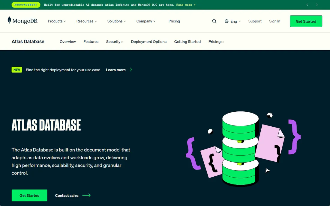 MongoDB Atlas homepage