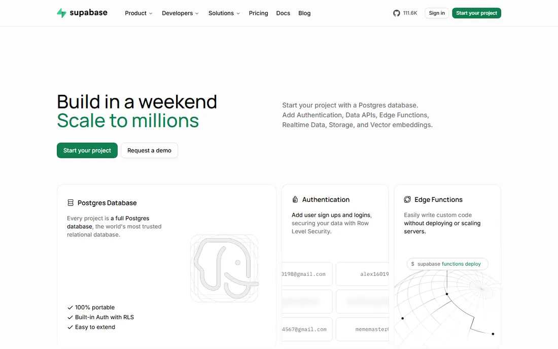 Supabase homepage
