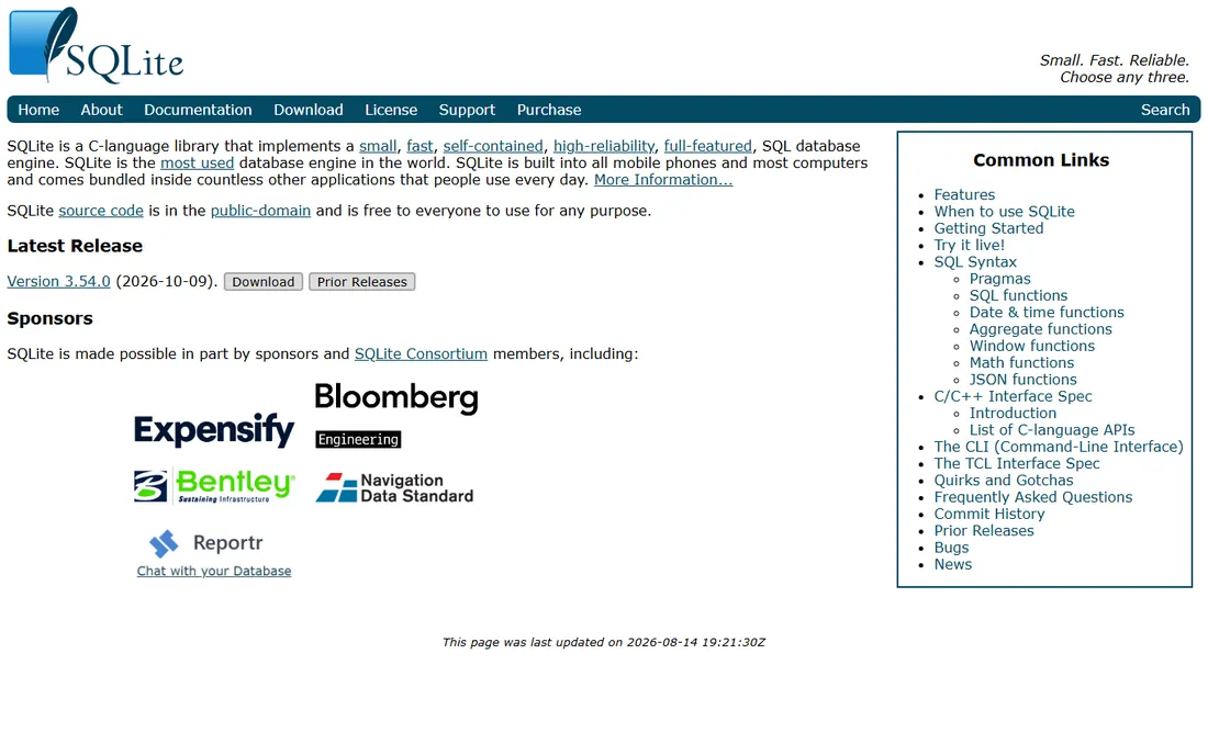 SQLite homepage
