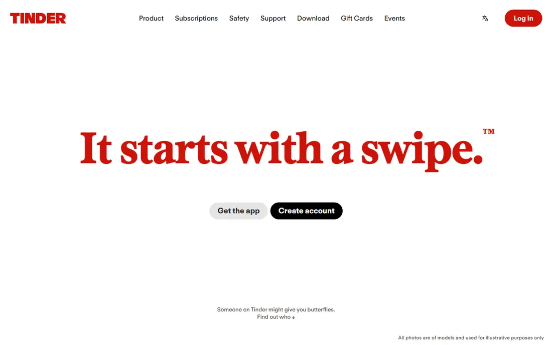 Tinder homepage