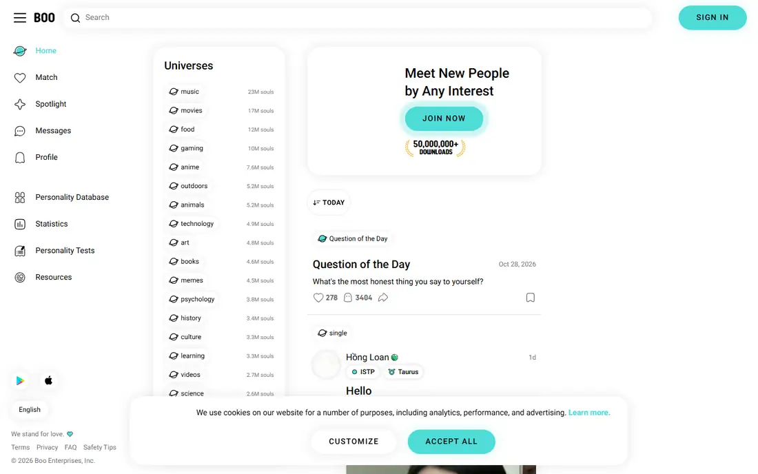 Boo homepage