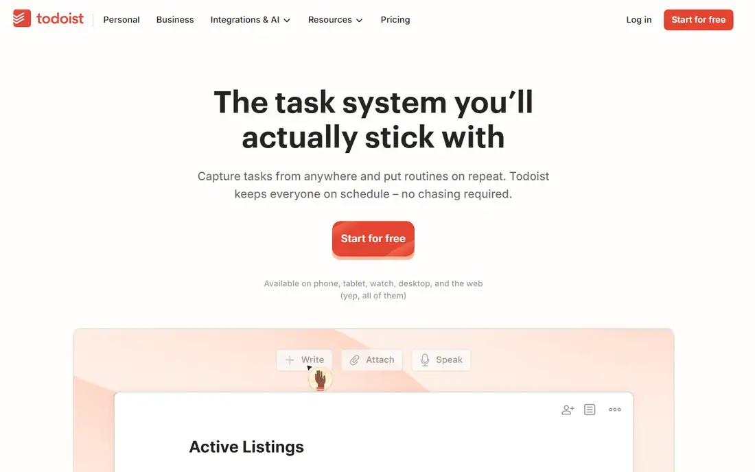 Todoist homepage