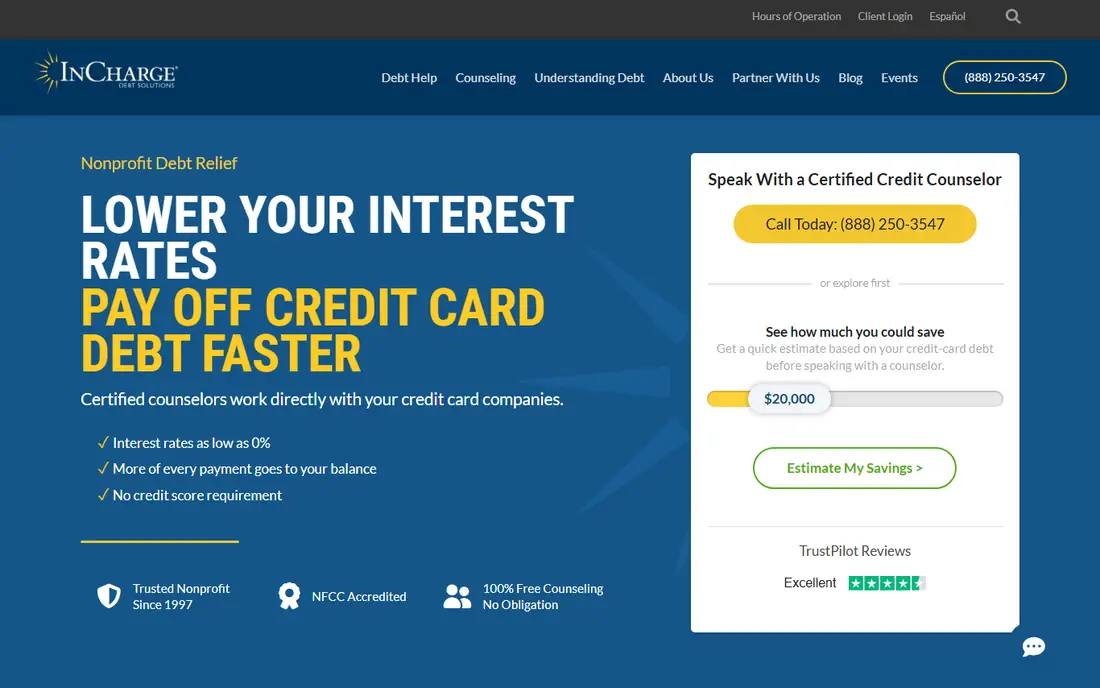 InCharge Debt Solutions homepage