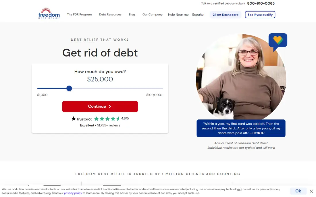 Freedom Debt Relief homepage