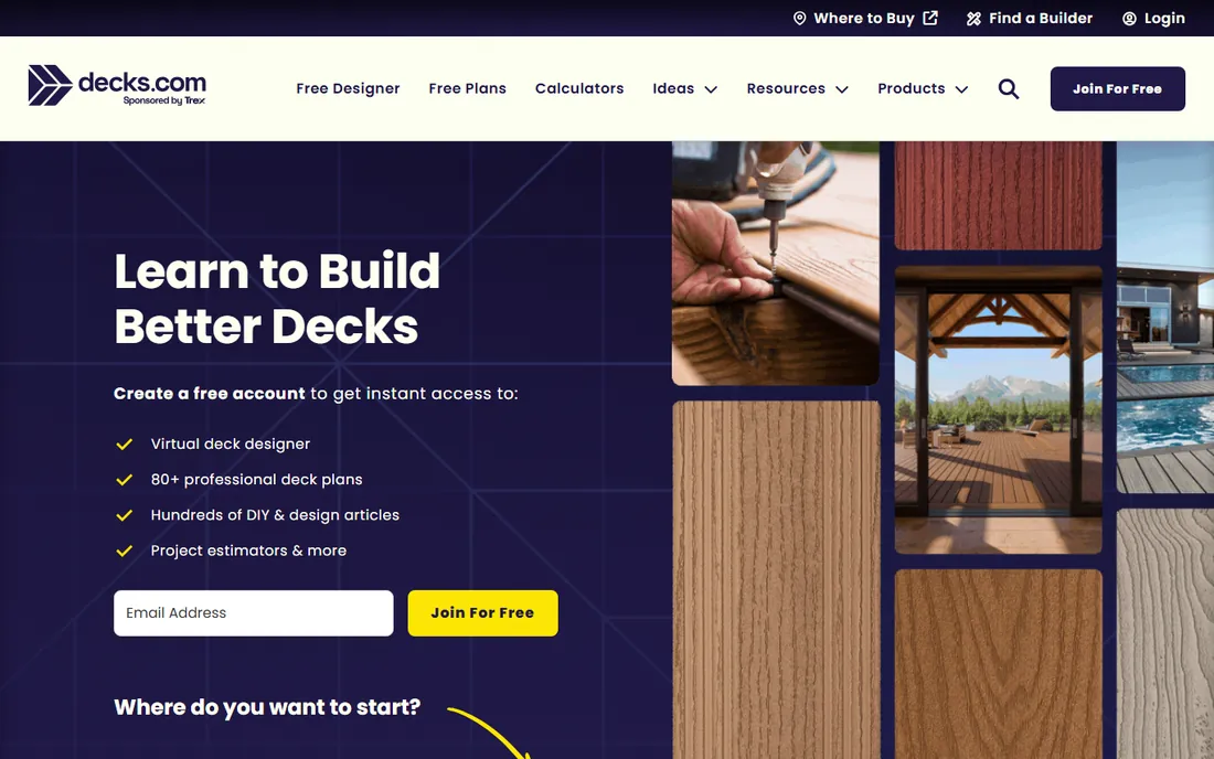 Decks.com Deck Designer homepage