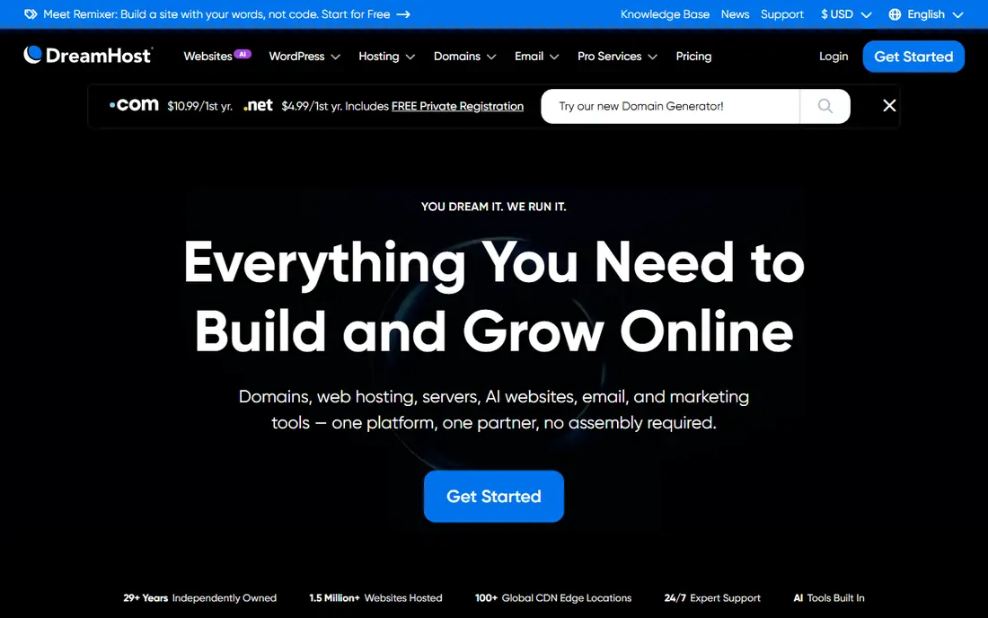 DreamHost homepage