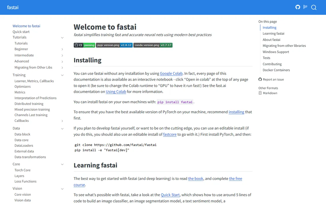 fastai homepage