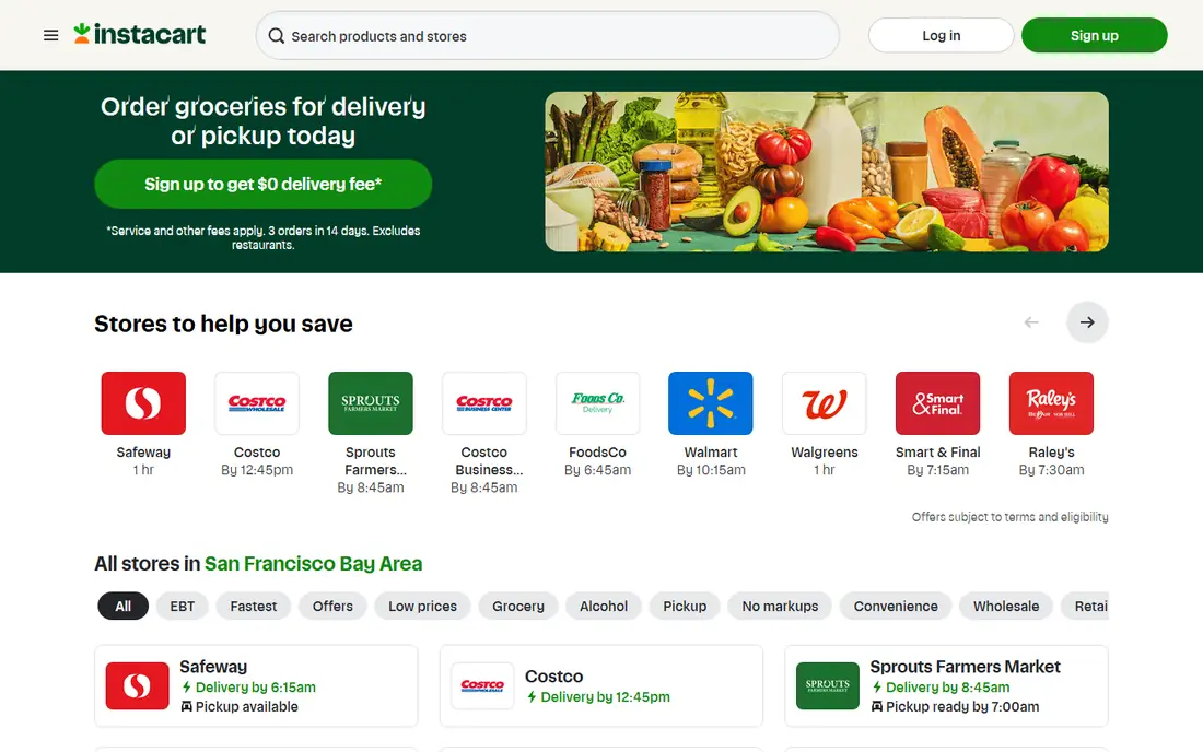 Instacart homepage