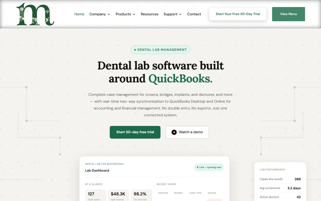 DentaLab for QuickBooks homepage