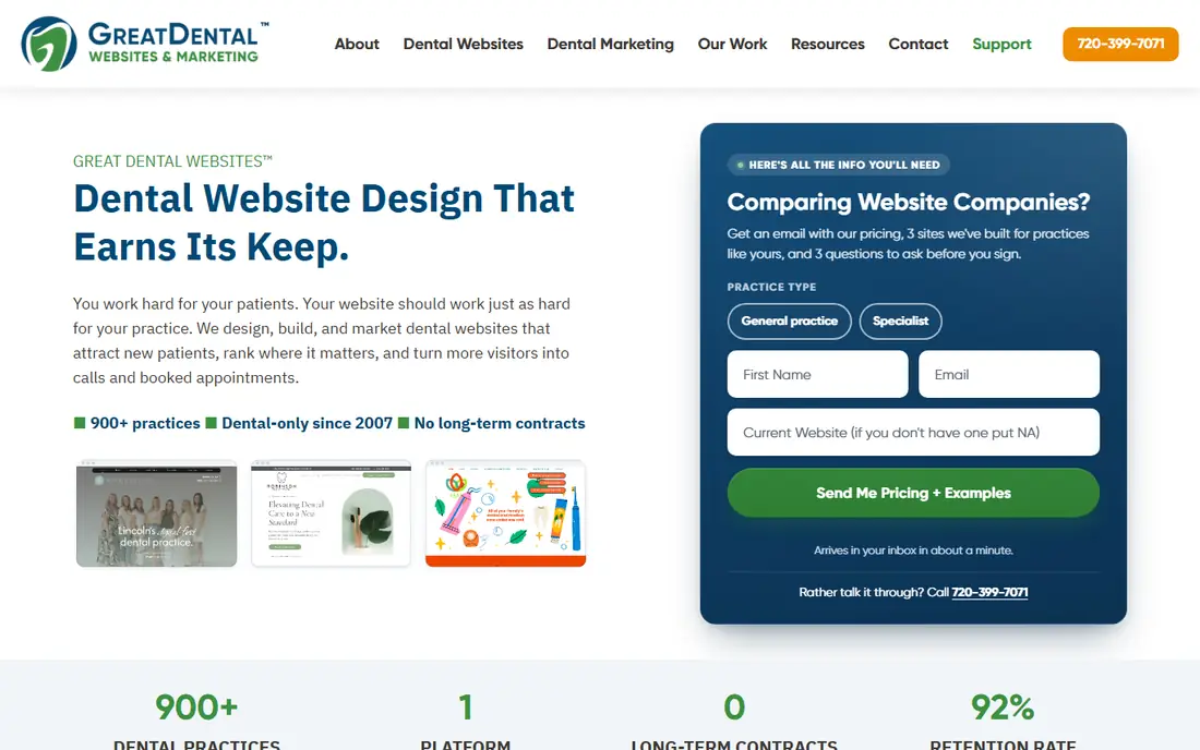 Great Dental Websites homepage