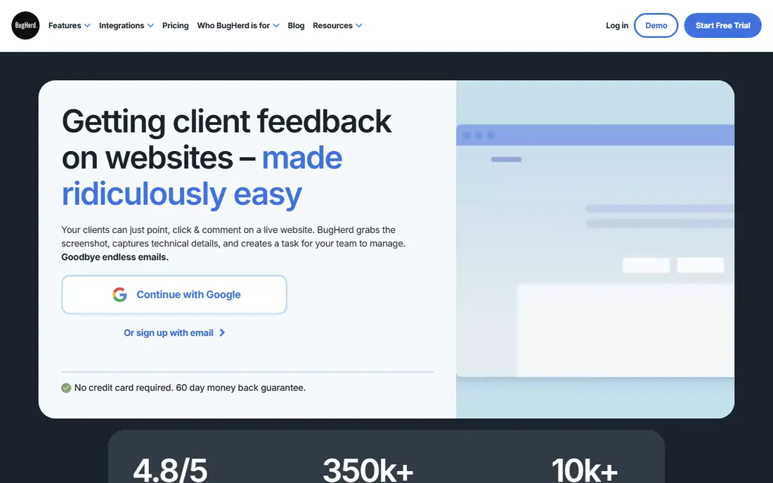 BugHerd homepage