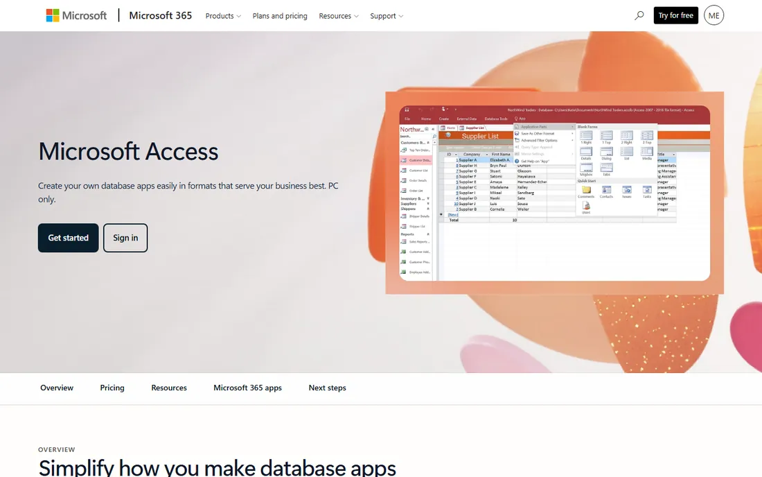 Microsoft Access homepage