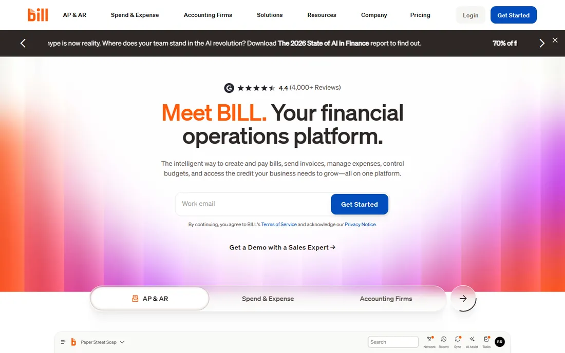 BILL Spend & Expense homepage