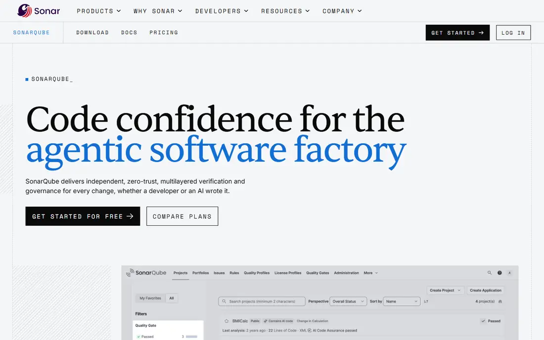 SonarQube homepage