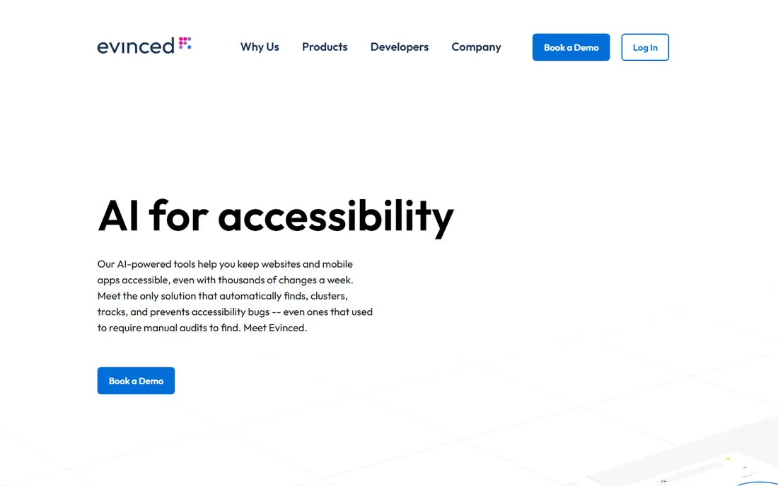 Evinced homepage