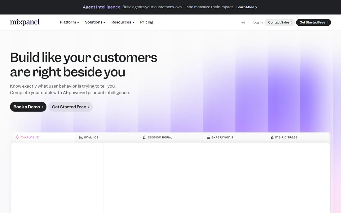 Mixpanel homepage