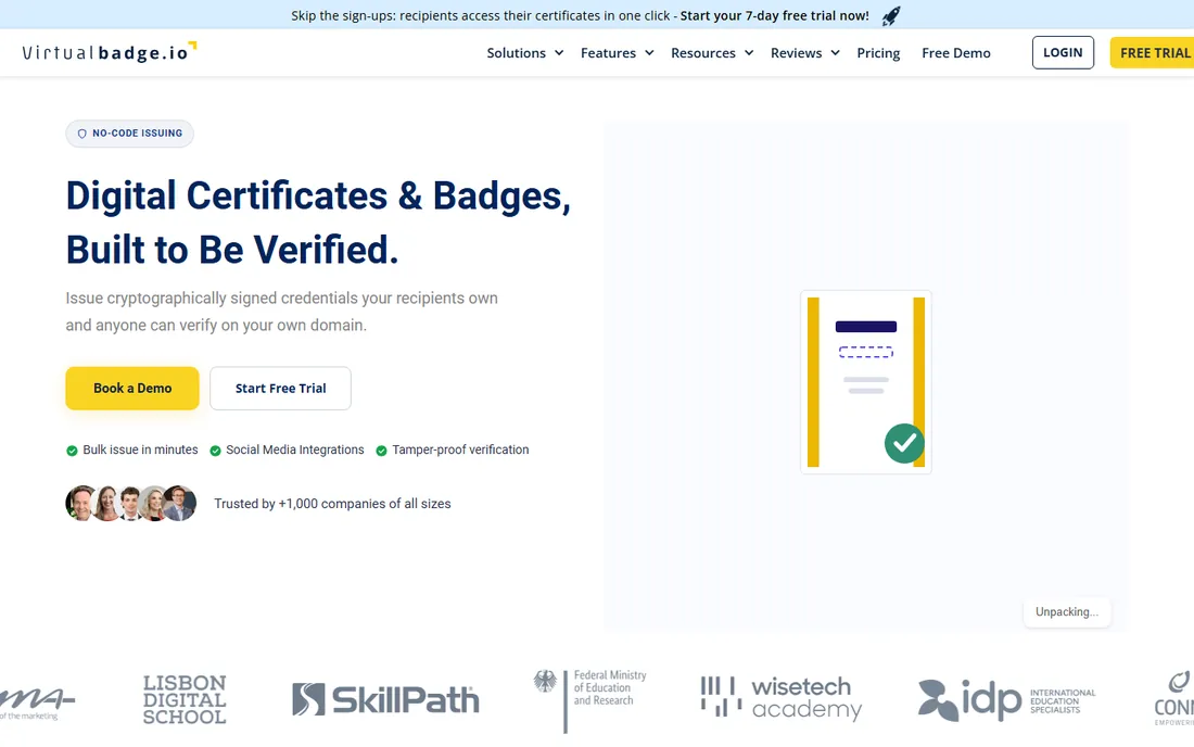 Virtualbadge.io homepage