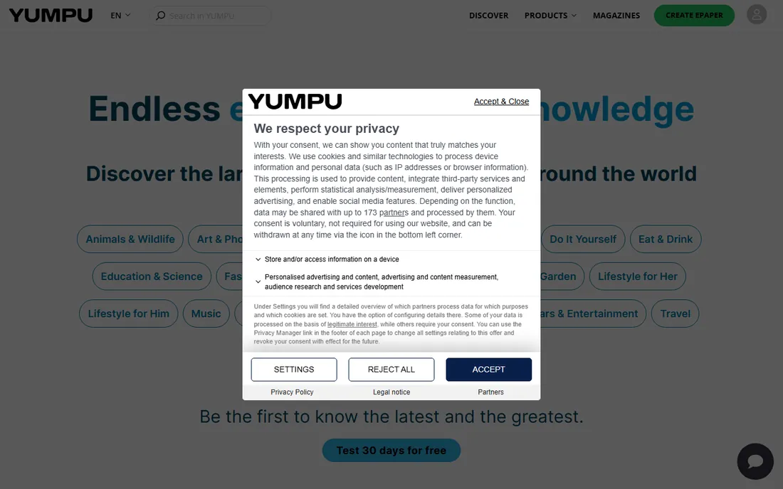 Yumpu homepage