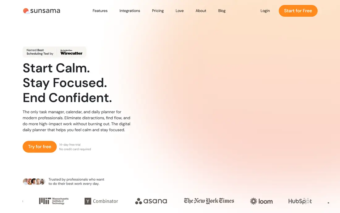 Sunsama homepage