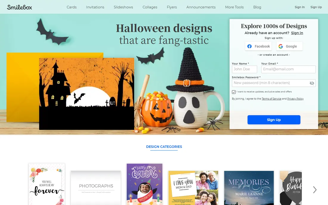 Smilebox homepage
