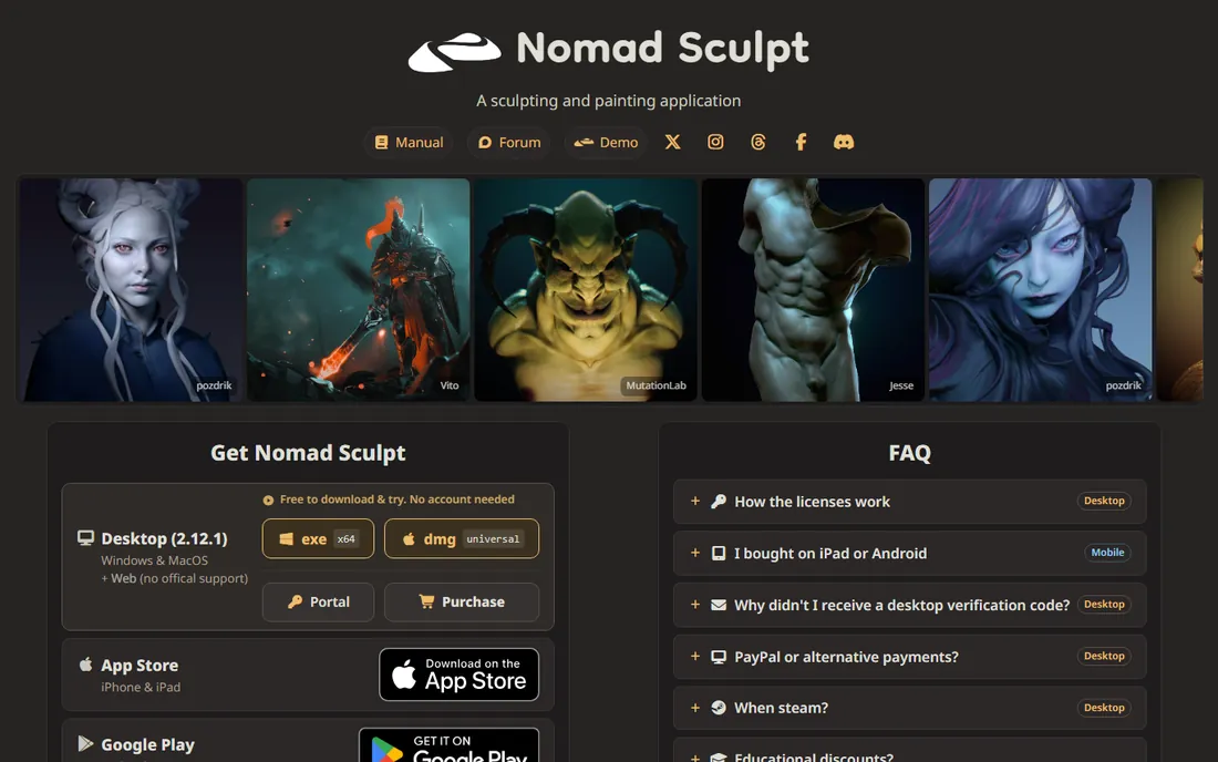 Nomad Sculpt homepage